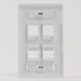 Angled Station ID Faceplate with 2 Flat Port and 2 Angled Ports for EZ/HD Style in Single Gang in White Back IC107AS4WH